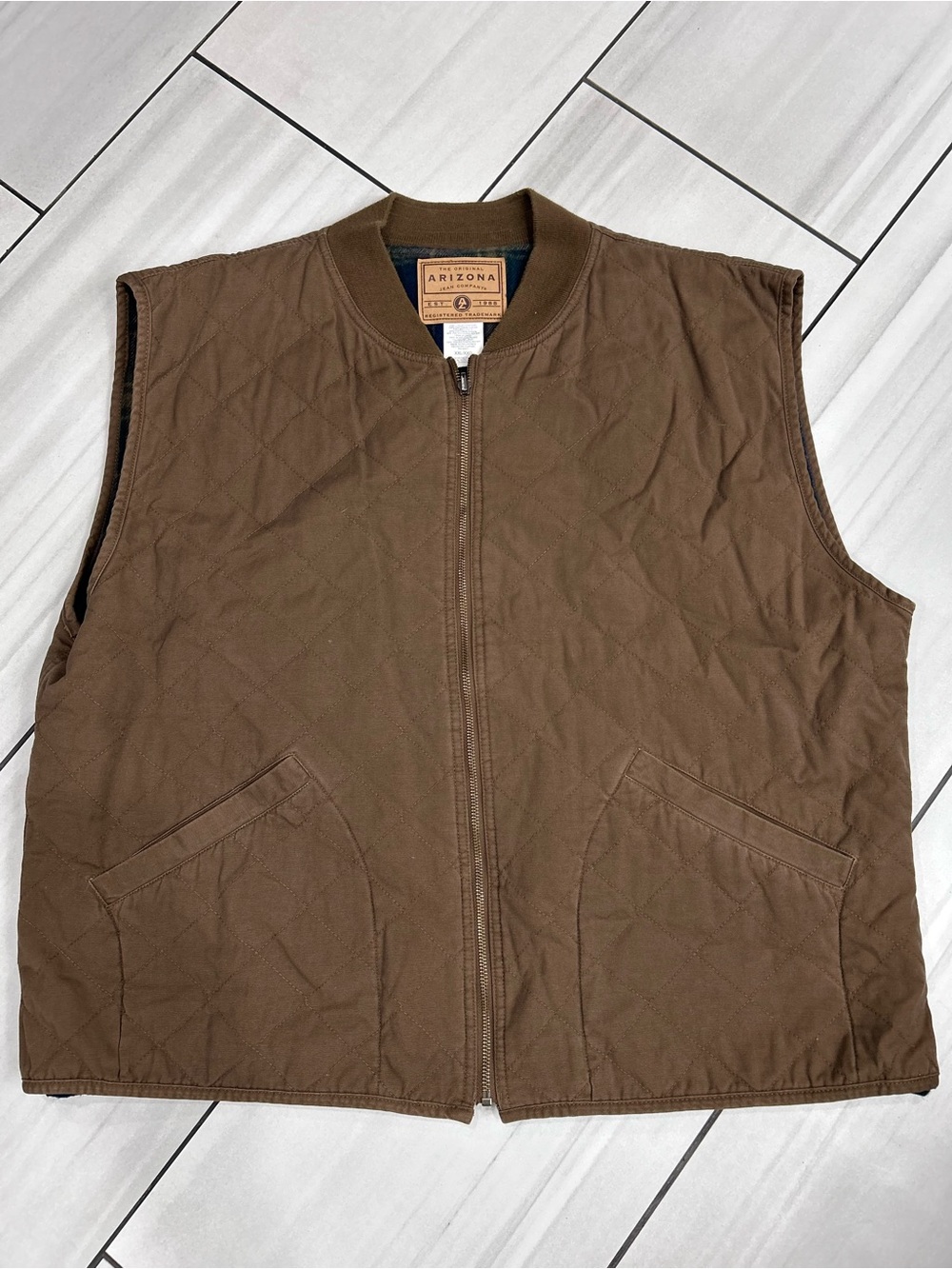 Arizona Jeans Co Men’s XXL Quilted Flannel Lined Vest w/ Pockets - Brown - Picture 1 of 5